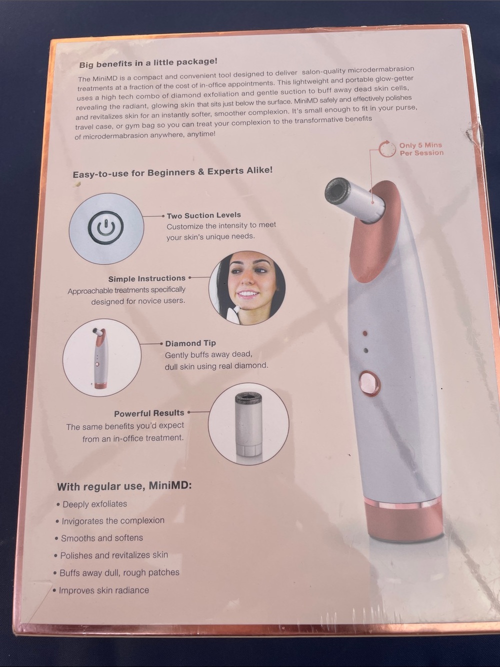 MiniMD Portable Microdermabrasion Device - White & Rose Gold, New in Box - Picture 2 of 3
